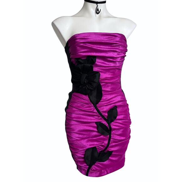 Vintage Jessica McClintock Strapless Satin Cocktail Prom Dress 80s 90s Fuchsia - Picture 12 of 12